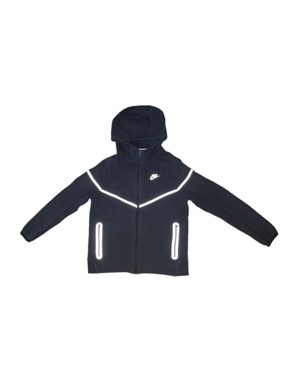 Nike Tech Fleece Full-Zip Hoodie Black Silver Size Youth Boy XL